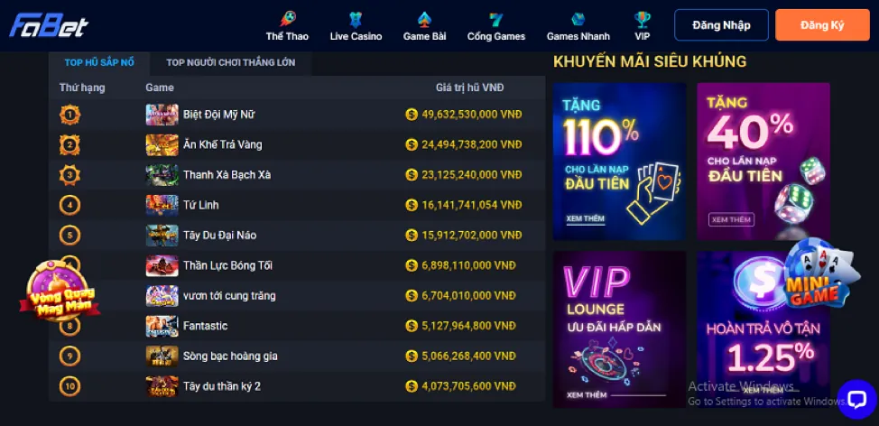 Các trò chơi đa dạng tại Win88bet bao gồm cá cược thể thao, casino, bắn cá, nổ hũ và đá gà